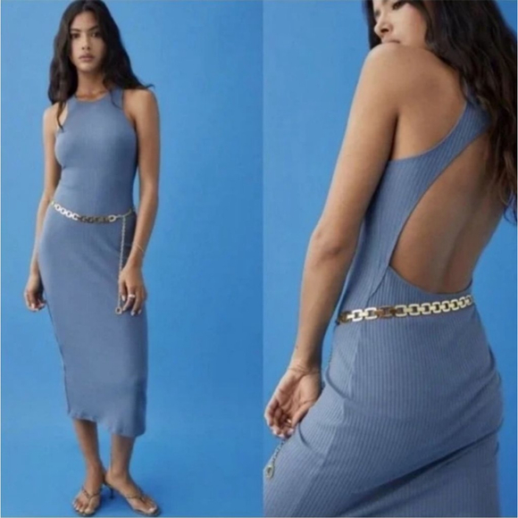 Reformation Dresses & Skirts - Reformation Women's Blue Candice Ribbed Knit Open Back Maxi Dress Size L